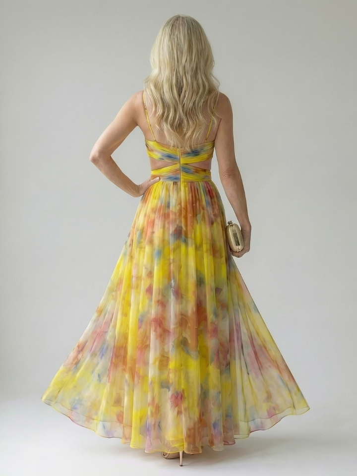 Isela™ | Vestido Maxi Cruzado con Degradado de Color y Delicados Tirantes