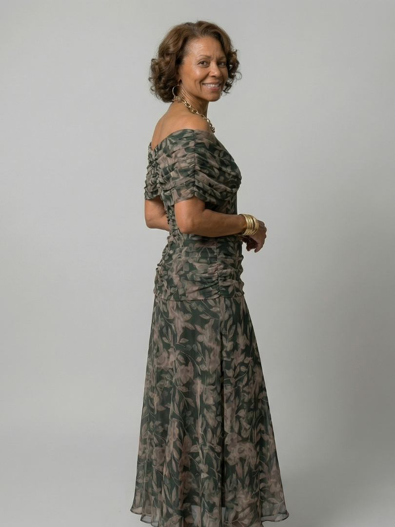 Calena™ | Vestido Midi Off-Shoulder con Escote Drapé