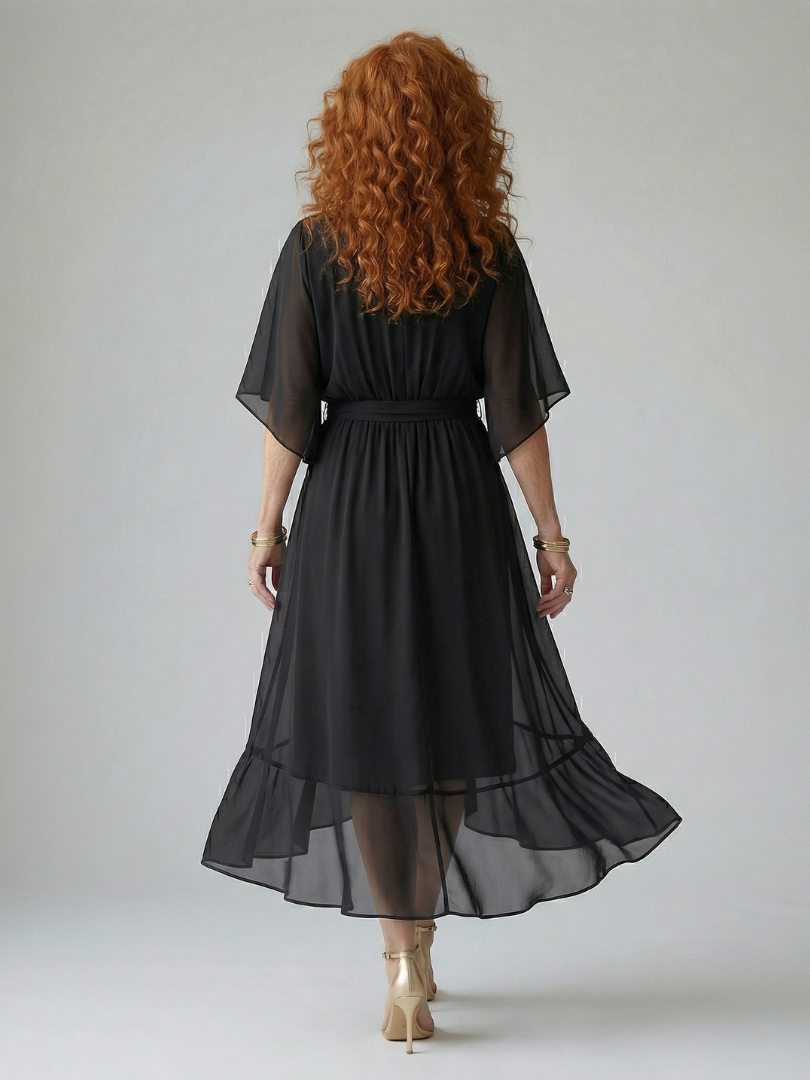 Elvira™ | Vestido Midi con Drapeado, Cinturón y Mangas de Codo
