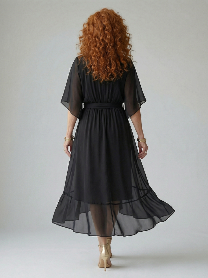 Elvira™ | Vestido Midi con Drapeado, Cinturón y Mangas de Codo