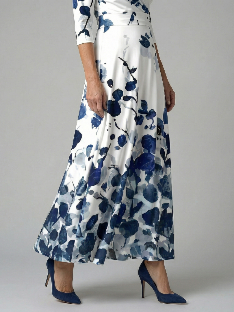 Celeste™ | Vestido Midi Floral con Escote Cruzado y Mangas Tres Cuartos