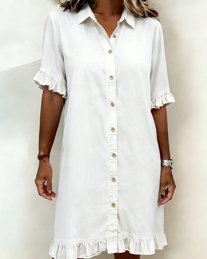 Lucía™ | Vestido de Denim con Volantes y Estilo Camisero