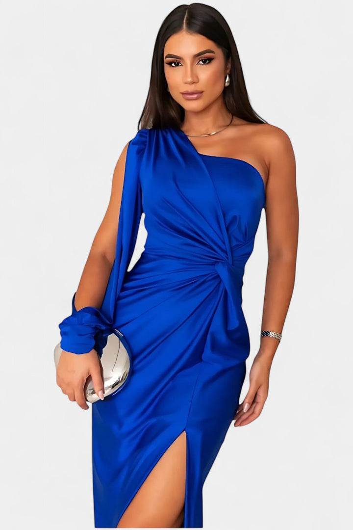 Vestido Asimétrico Drapado de Un Hombro Charlotte