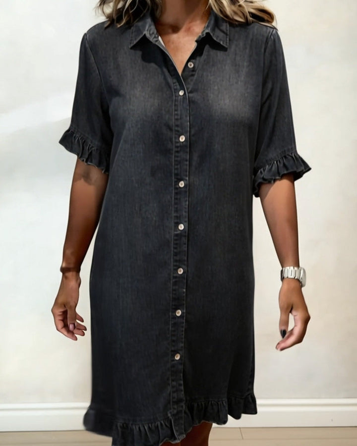 Lucía™ | Vestido de Denim con Volantes y Estilo Camisero