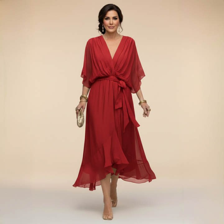 MARTA™ | VESTIDO DE CHIFFON CON ESCOTE EN V" 

Rewritten Title: "MARTA™ | Vestido de Chiffon con Elegante Escote en V