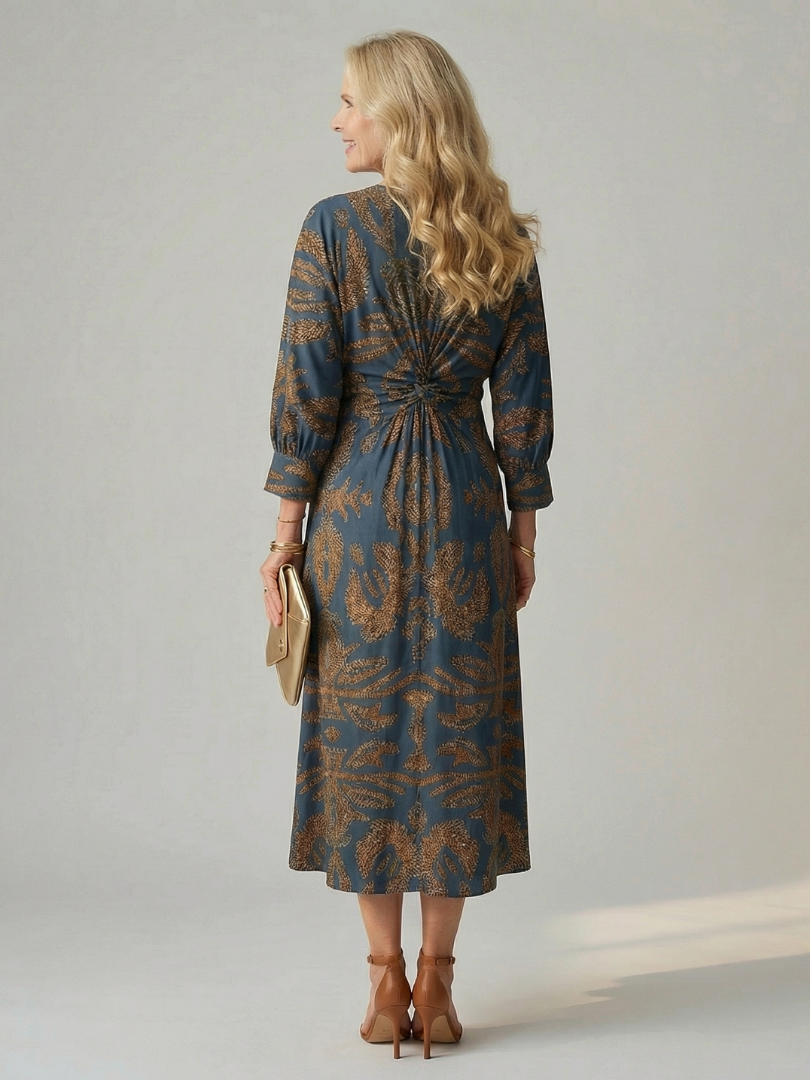 Luna™ | Vestido Midi de Manga Larga Cruzado con Estampado Natural