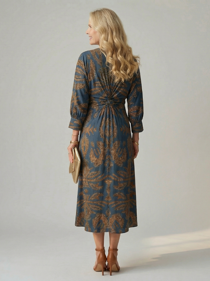 Luna™ | Vestido Midi de Manga Larga Cruzado con Estampado Natural