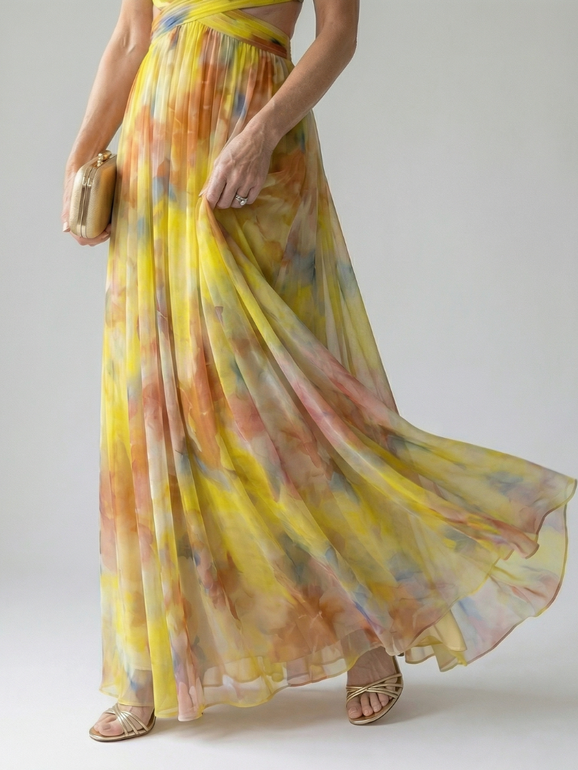 Isela™ | Vestido Maxi Cruzado con Degradado de Color y Delicados Tirantes