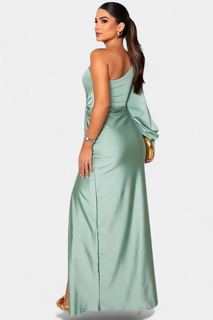 Vestido Asimétrico Drapado de Un Hombro Charlotte