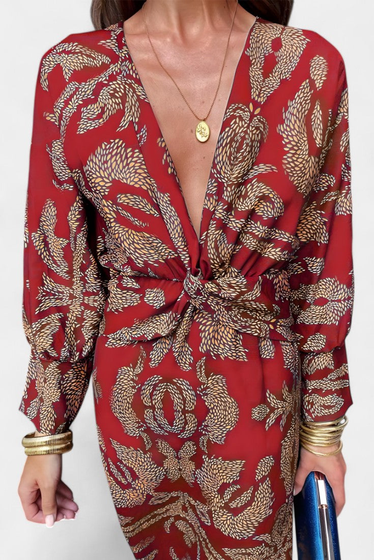 Vestido Maxi Elara con Escote en V y Detalle de Nudo Frontal