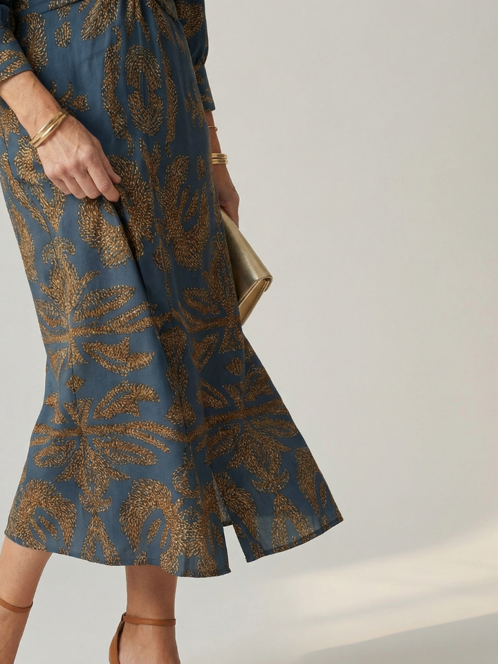 Luna™ | Vestido Midi de Manga Larga Cruzado con Estampado Natural