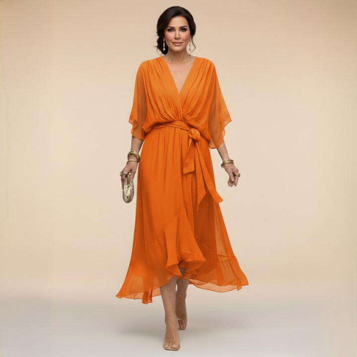 MARTA™ | VESTIDO DE CHIFFON CON ESCOTE EN V" 

Rewritten Title: "MARTA™ | Vestido de Chiffon con Elegante Escote en V
