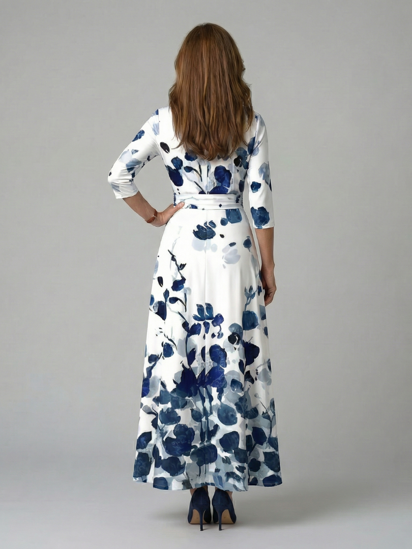 Celeste™ | Vestido Midi Floral con Escote Cruzado y Mangas Tres Cuartos