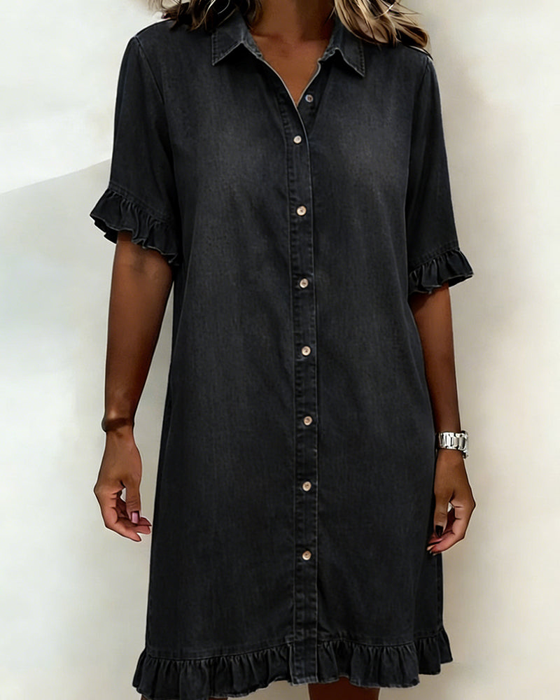 Lucía™ | Vestido de Denim con Volantes y Estilo Camisero