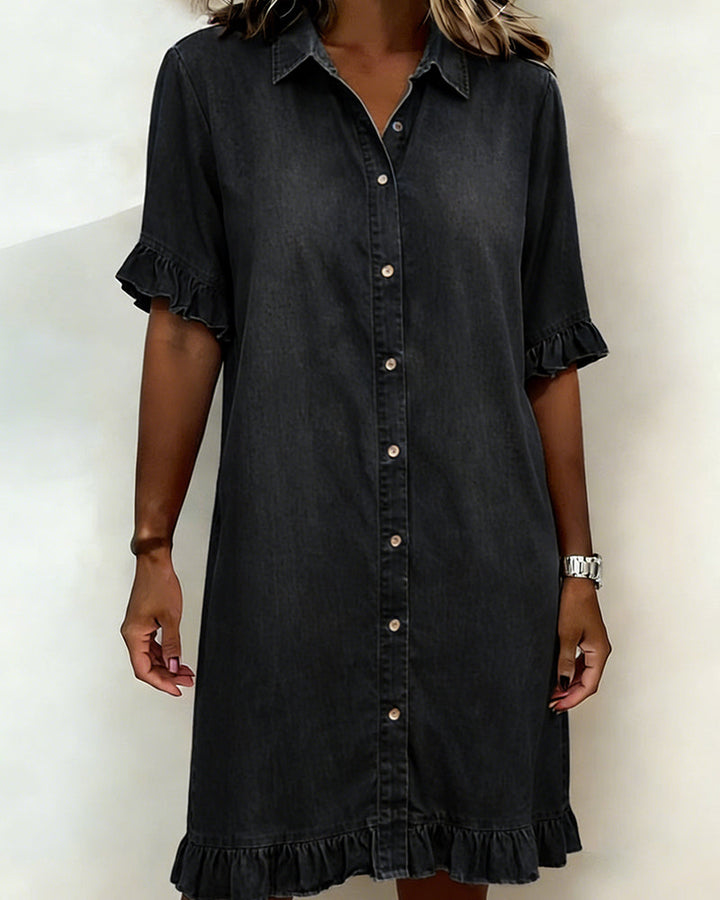 Lucía™ | Vestido de Denim con Volantes y Estilo Camisero