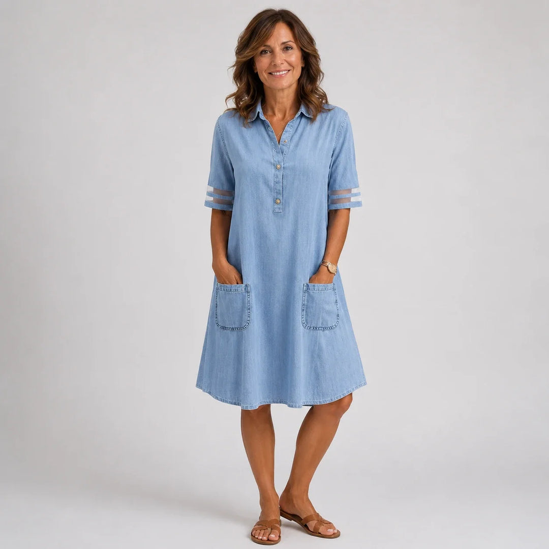 Sagrario™ | Vestido de mezclilla con mangas y botones frontales