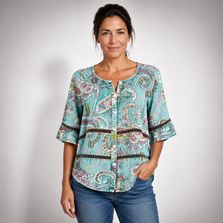 Consuelo™ | Camisa Vintage con Estampado Paisley y Mangas de Tres Cuartos