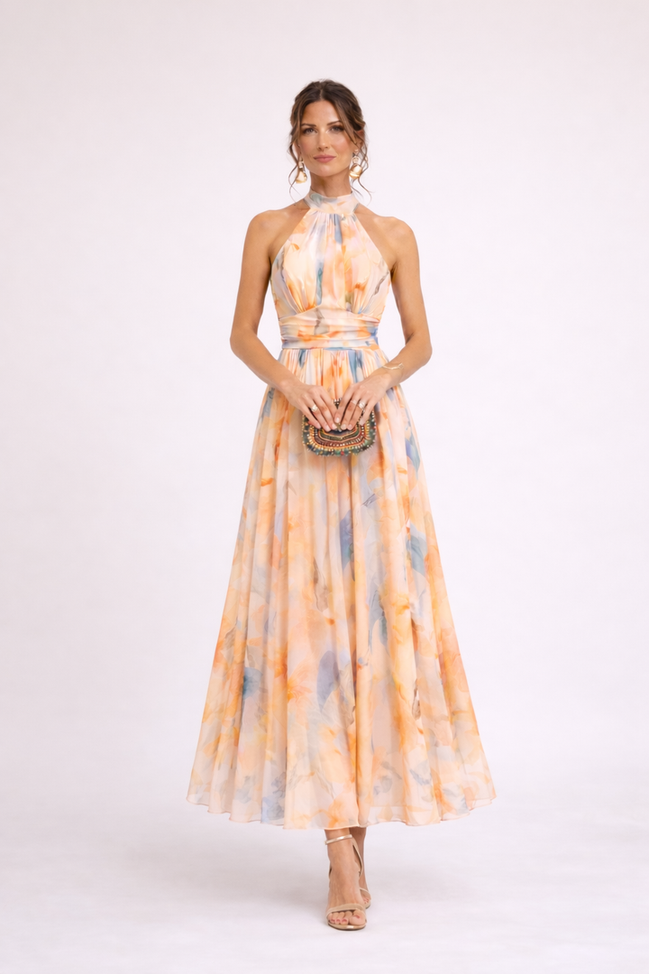 VALENTINA - Vestido Halter con Estampado Acuarela