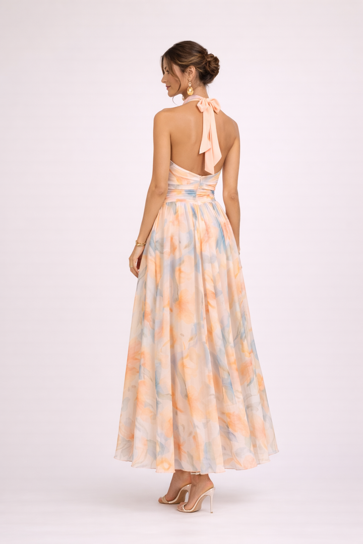 VALENTINA - Vestido Halter con Estampado Acuarela