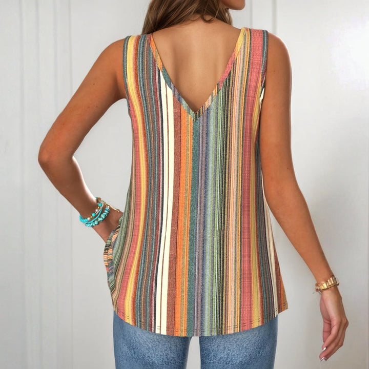 Verónica™ | Camiseta de Tirantes con Rayas Multicolores y Botones