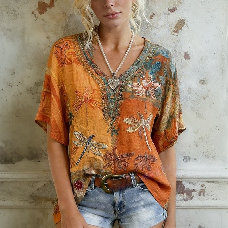 Adriana™ | Blusa Vintage con Diseño de Libélulas
