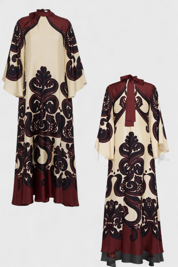 Vestido Largo Maritza con Cuello Alto y Estampado de Grenadilla