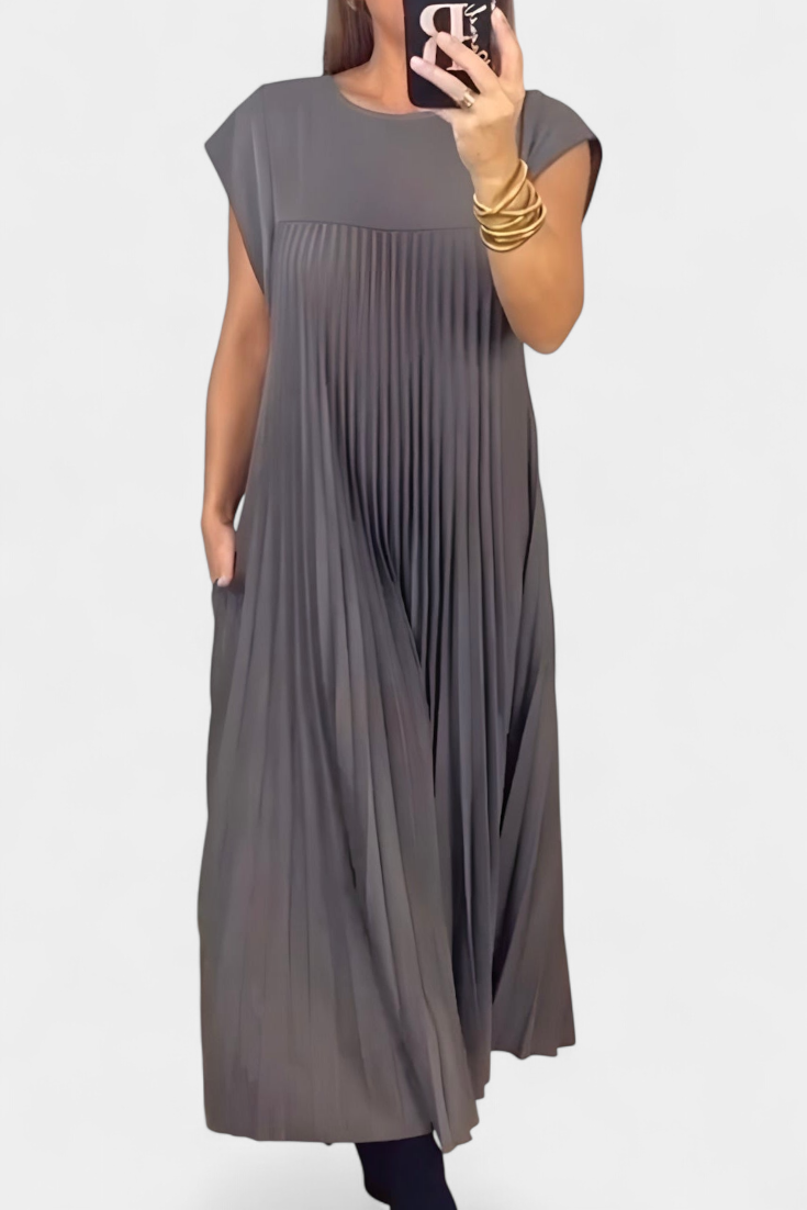 Vestido Sin Mangas Manuela con Pliegues y Cintura Alta