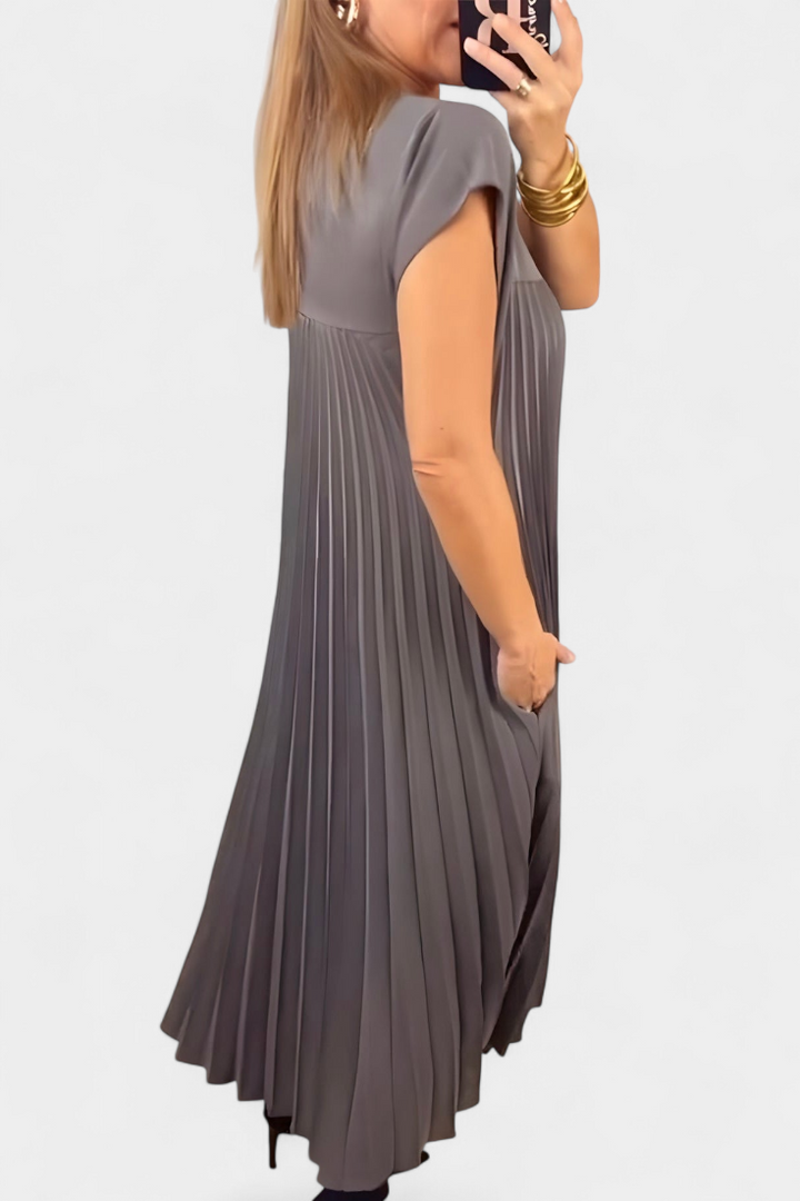 Vestido Sin Mangas Manuela con Pliegues y Cintura Alta