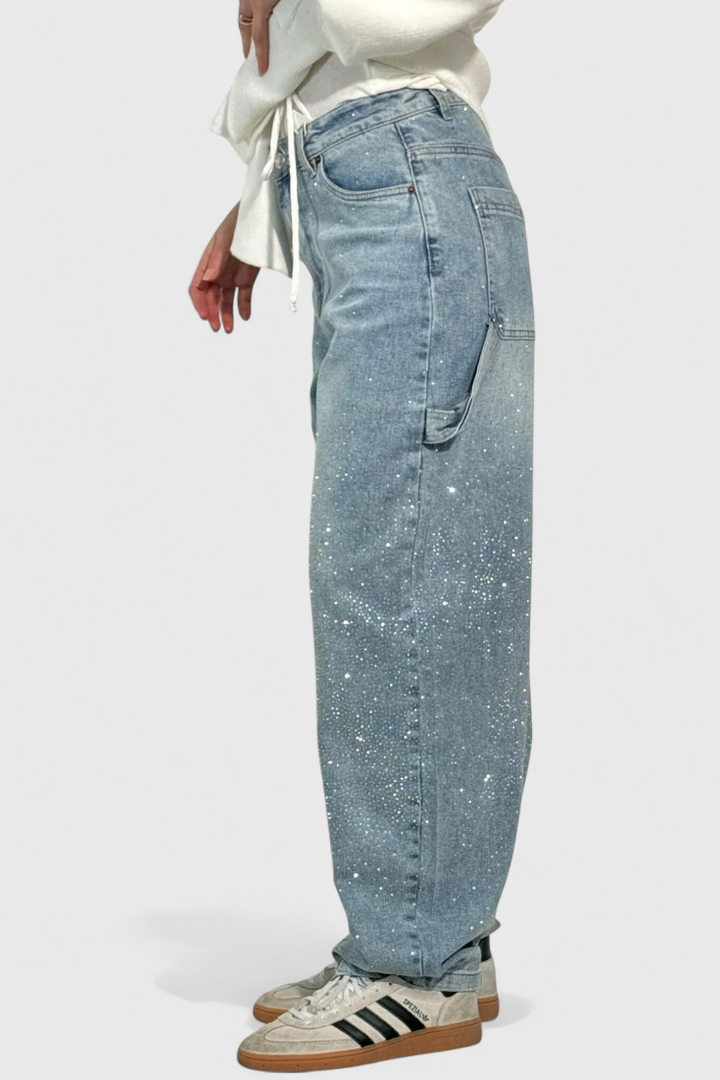 Dariya Cargo Balloon Jeans with Shine and Rhinestone Embellishments