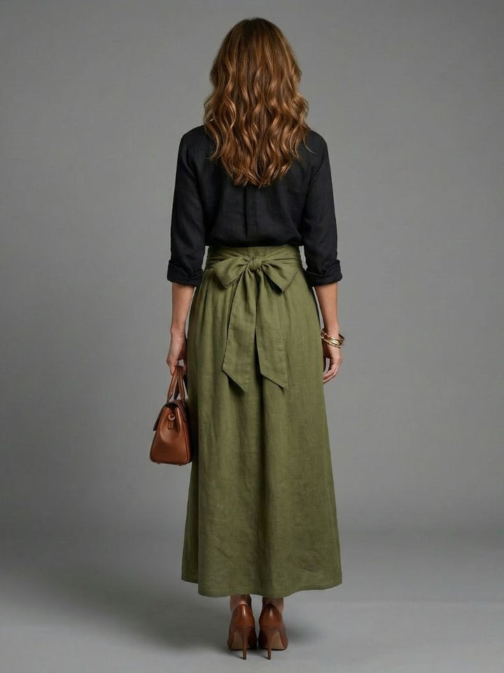Vera™ | Conjunto de Blusa Negra y Falda Midi en Verde Oliva