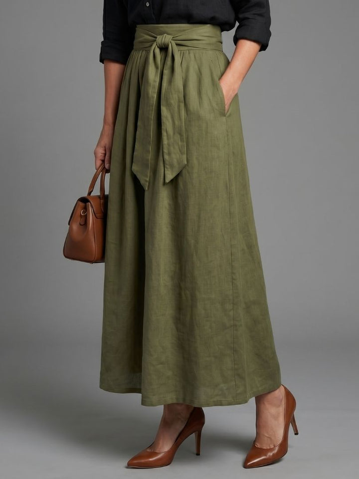 Vera™ | Conjunto de Blusa Negra y Falda Midi en Verde Oliva