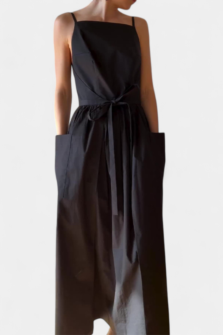 Vestido Largo Sin Tirantes Dezi con Cordones Laterales Ajustables