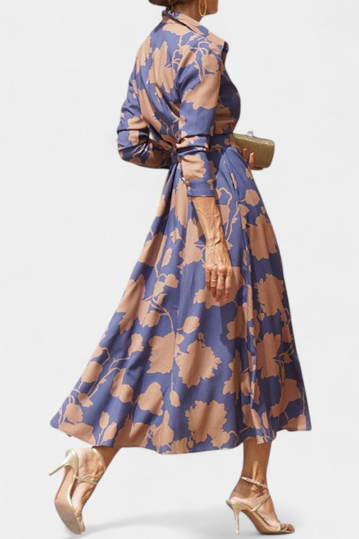 Vestido Midi Samaria con Botones y Cuello Floral