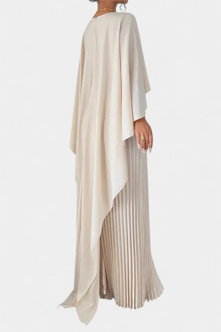 Vestido Maxi de Cuello Alto Jane con Pliegues y Mangas Volantes