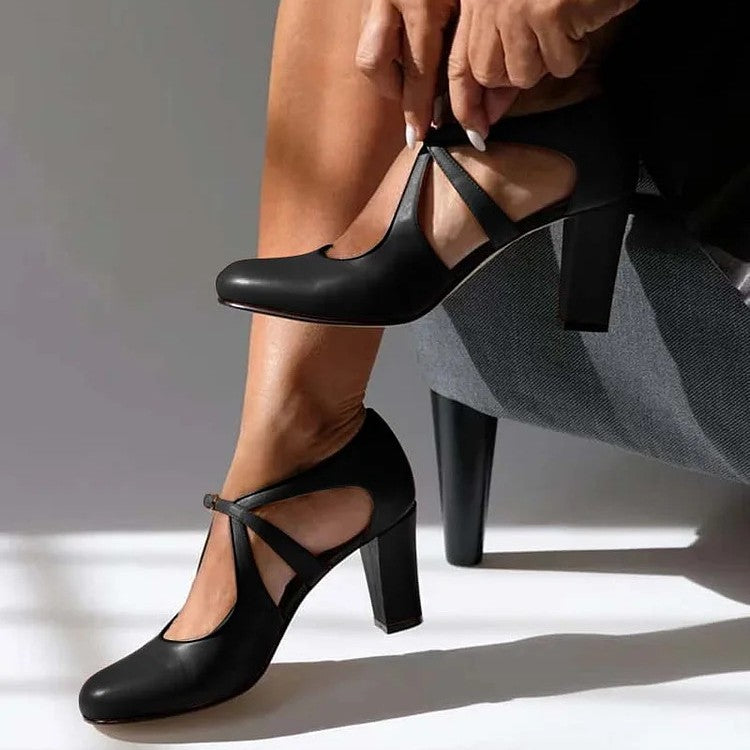 Herminia™ | Zapato de Piel con Tira y Tacón de Bloque