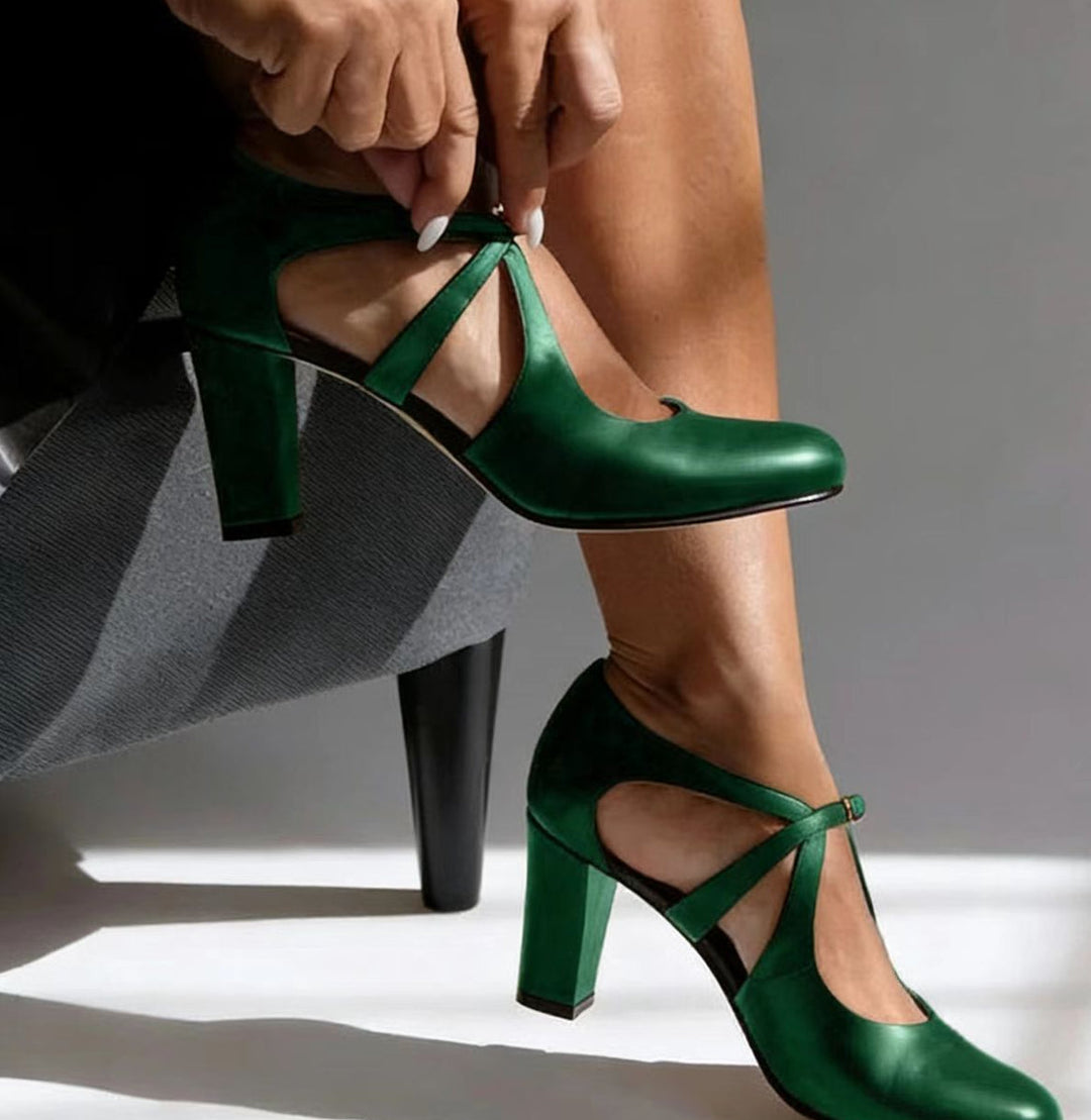Herminia™ | Zapato de Piel con Tira y Tacón de Bloque