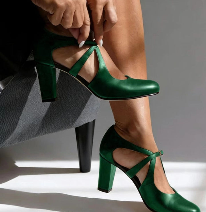 Herminia™ | Zapato de Piel con Tira y Tacón de Bloque