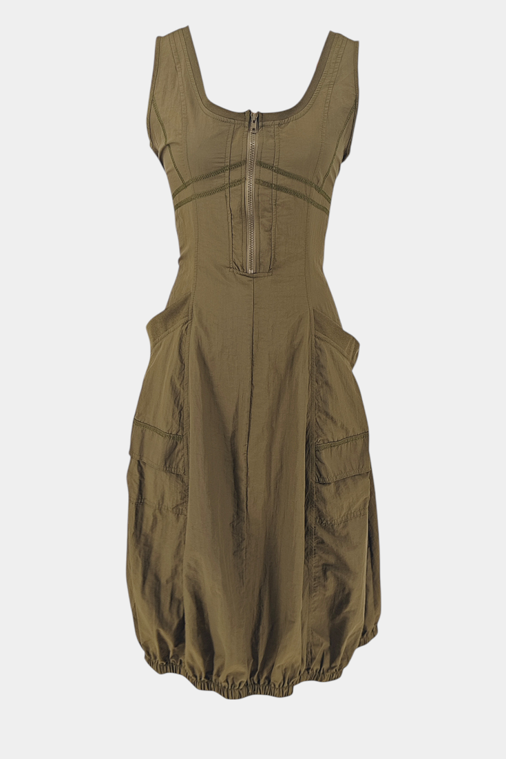 Vestido Midi Katana con Dobladillo de Burbujas y Corsé Entallado