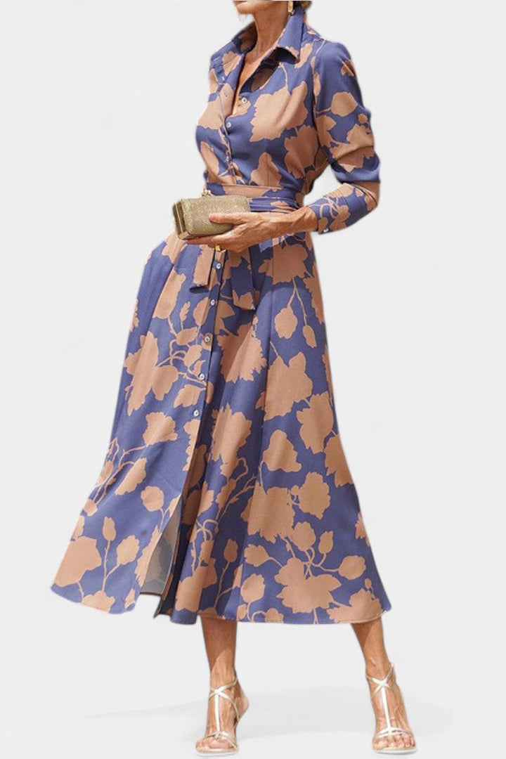 Vestido Midi Samaria con Botones y Cuello Floral