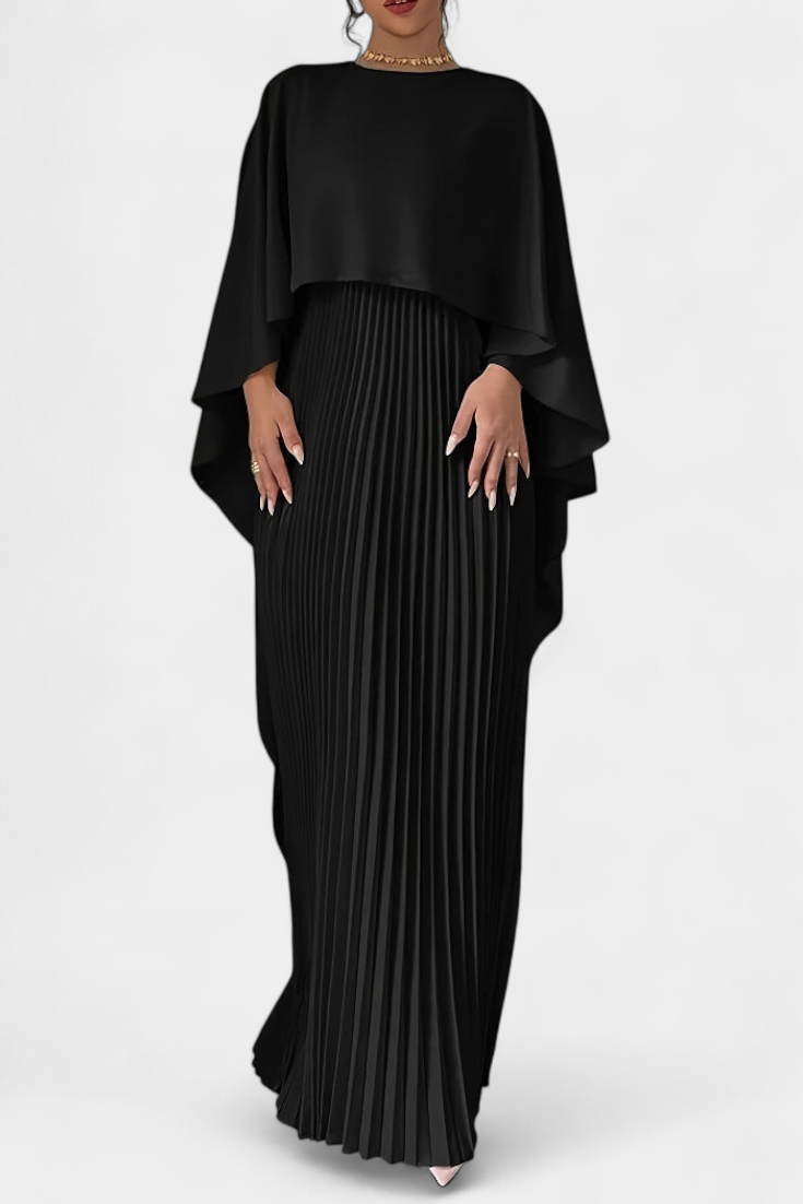 Vestido Maxi de Cuello Alto Jane con Pliegues y Mangas Volantes