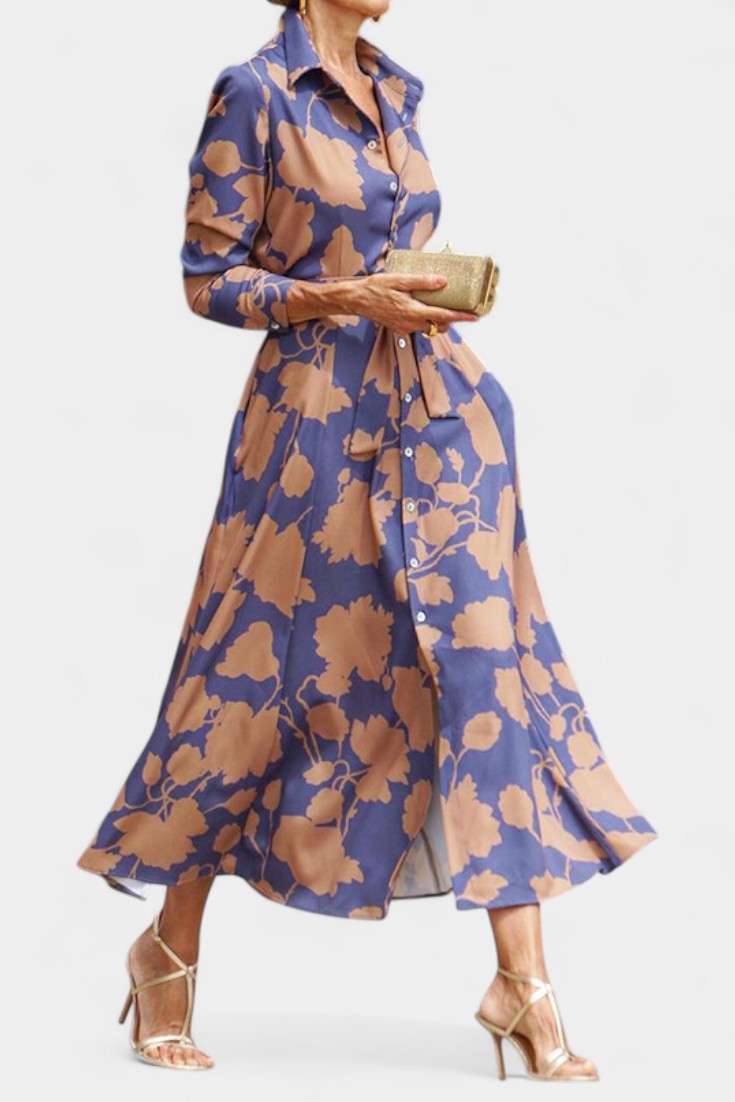 Vestido Midi Samaria con Botones y Cuello Floral