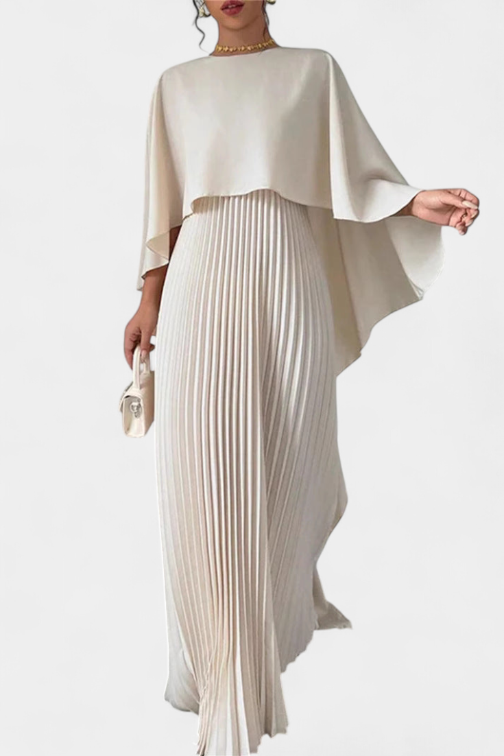 Vestido Maxi de Cuello Alto Jane con Pliegues y Mangas Volantes