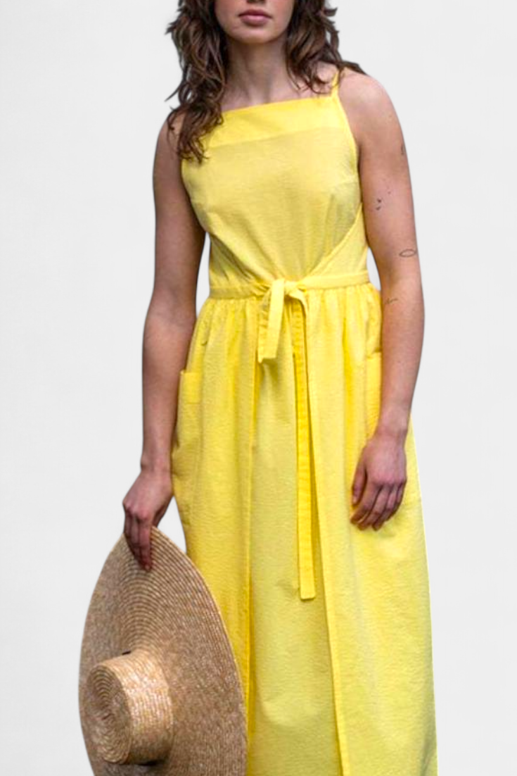 Vestido Largo Sin Tirantes Dezi con Cordones Laterales Ajustables