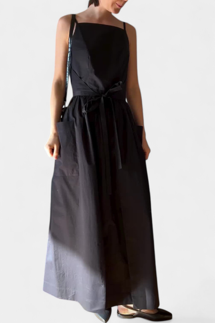 Vestido Largo Sin Tirantes Dezi con Cordones Laterales Ajustables