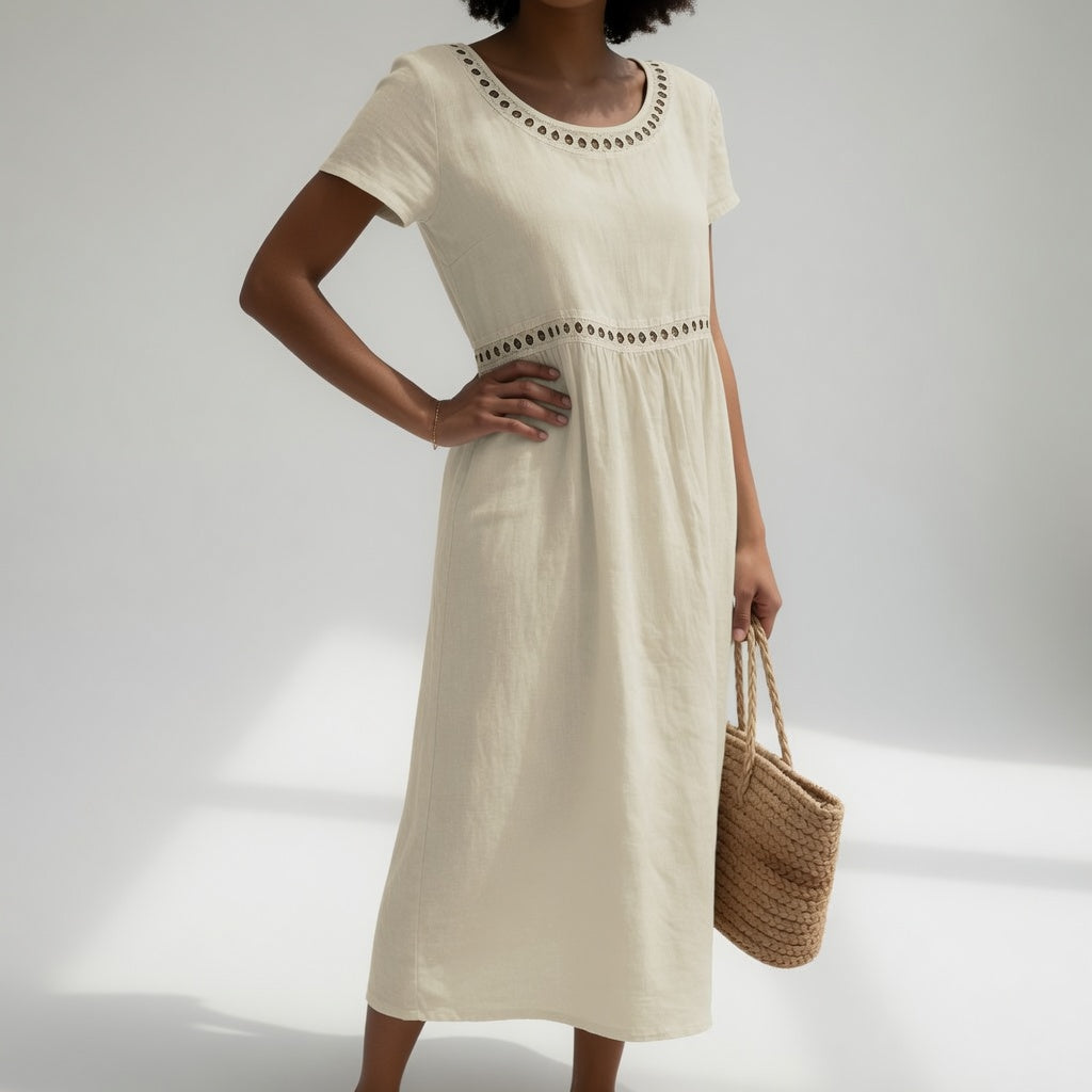 Livia™ | Vestido Midi de Lino con Bordado