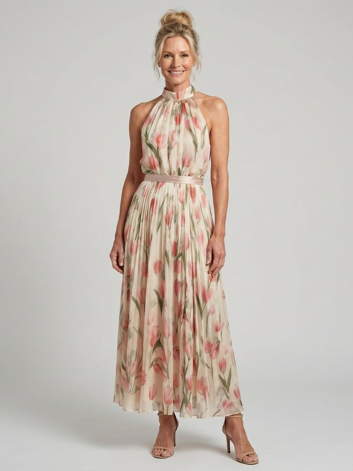Aurelia™ | Vestido Midi Floral Halter con Cinturón