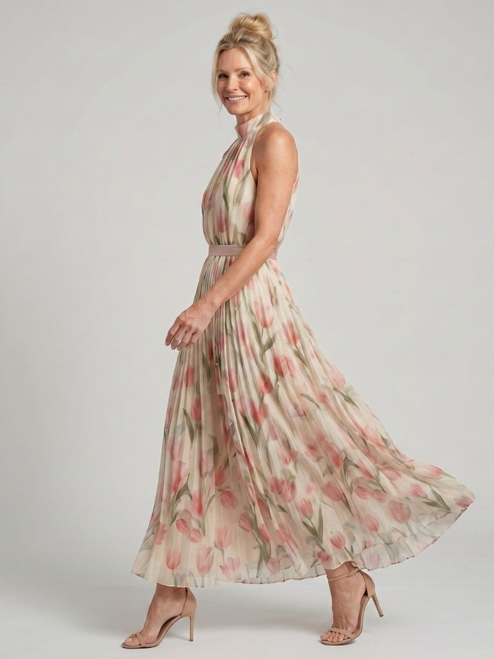 Aurelia™ | Vestido Midi Floral Halter con Cinturón