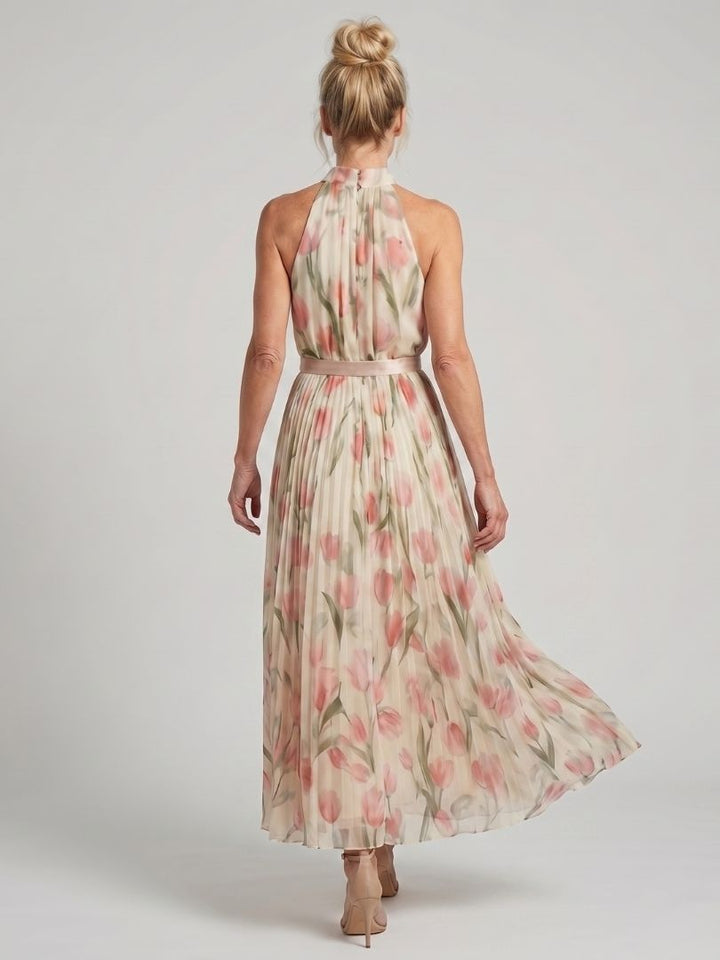Aurelia™ | Vestido Midi Floral Halter con Cinturón
