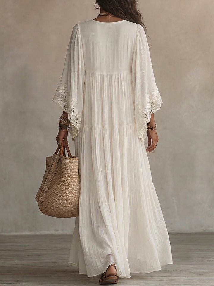 Celeste | Vestido Largo con Mangas Murciélago y Encaje