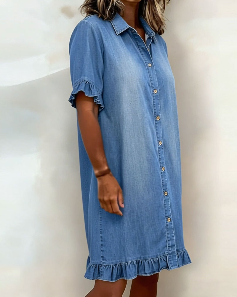 Lucía™ | Vestido de Denim con Volantes y Estilo Camisero